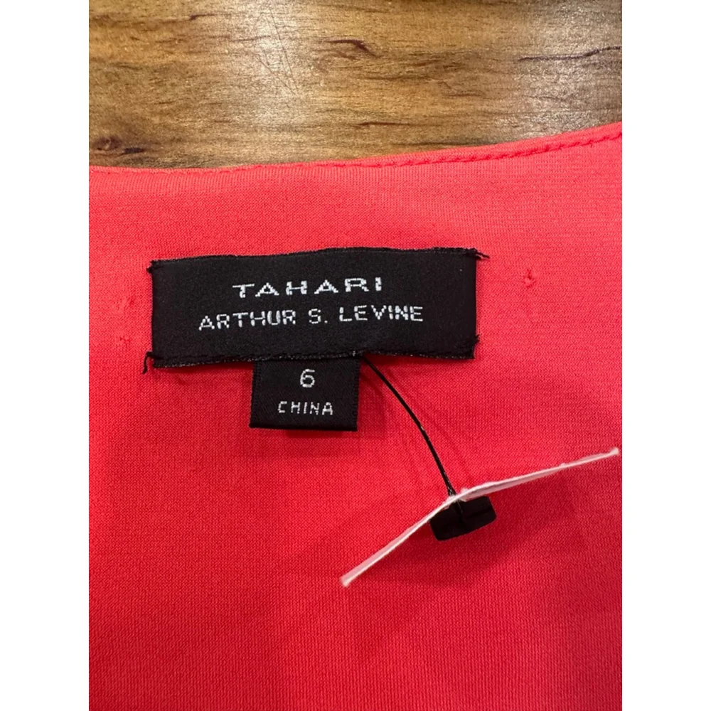 Tahari Arthur S Levine Coral Ruffle Sheath Dress Size 6 - Picture 6 of 10